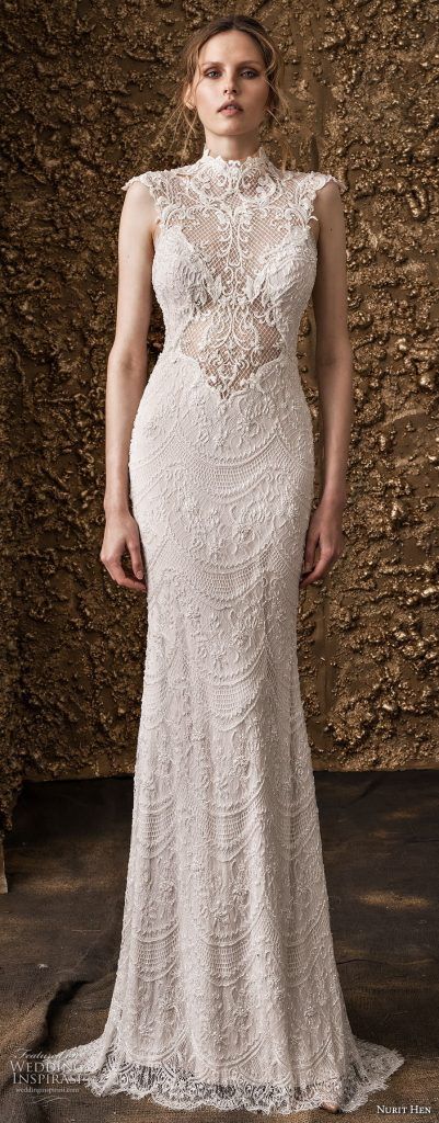 nurit hen 2018 bridal cap sleeves high jewel neck full embellishment elegant sheath wedding dress lace back sweep train 15 mv