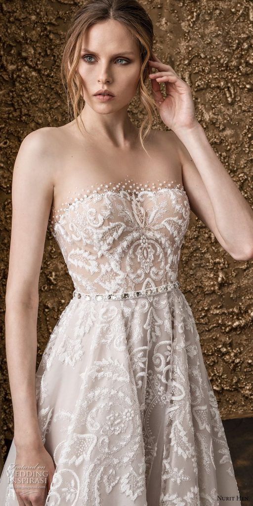 nurit hen 2018 bridal strapless straight across neckline full embellishment romantic a line wedding dress sweep train 1 zv