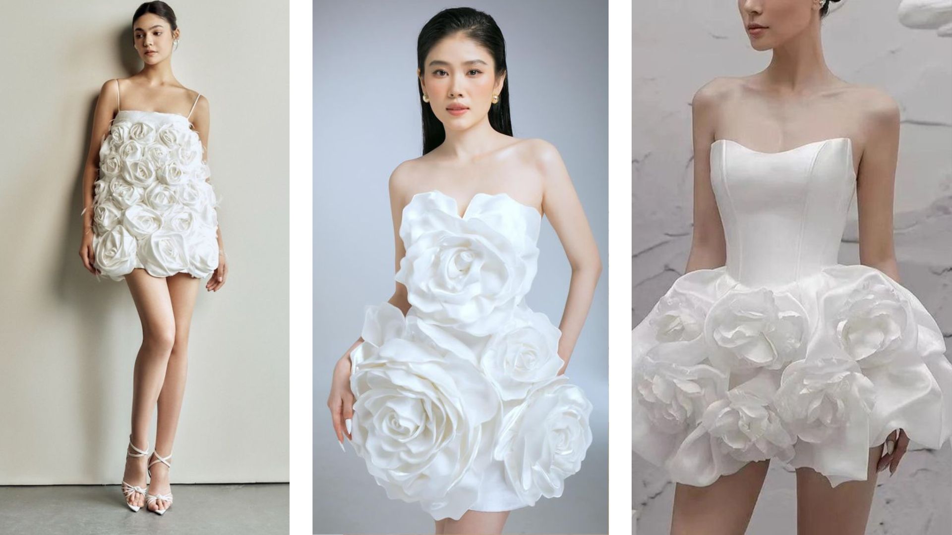 ชุดอาฟเตอร์ปาร์ตี้เจ้าสาว ดอกไม้สามมิติ 3D สวยหรูดูอลังการ