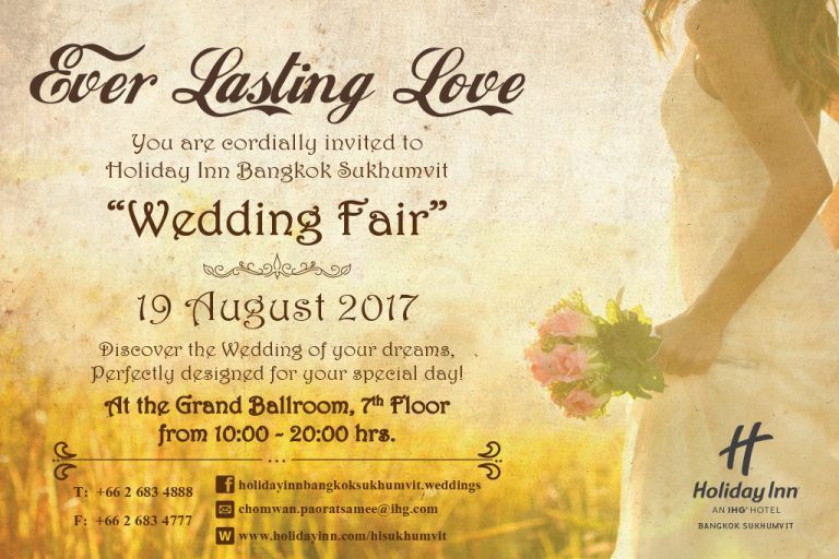 เนรมิตงานวิวาห์ในฝันสำหรับทุกคู่รักที่งาน Ever Lasting Love 19 ส.ค.นี้ ณ โรงแรม ฮอลิเดย์ อินน์ กรุงเทพ สุขุมวิท
