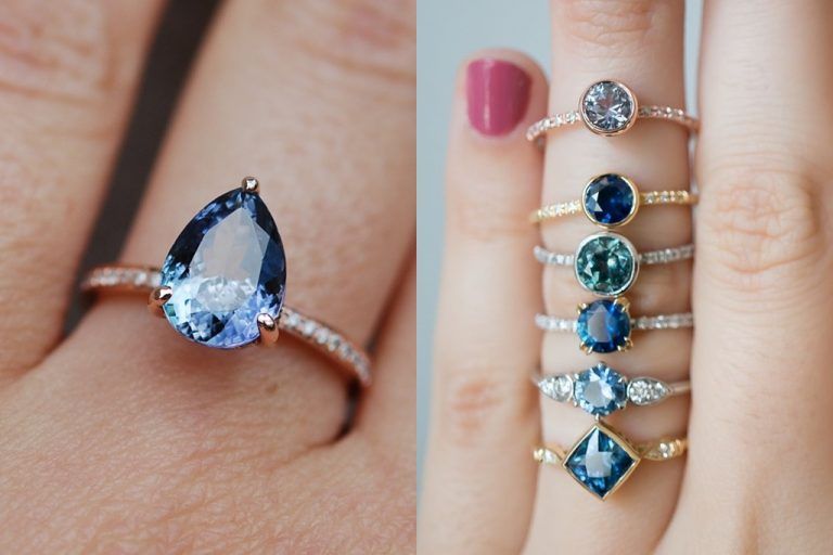 แหวนแต่งงานอัญมณีสีฟ้า แทนความรักเลอค่าส่องประกายดุจเกล็ดน้ำแข็ง