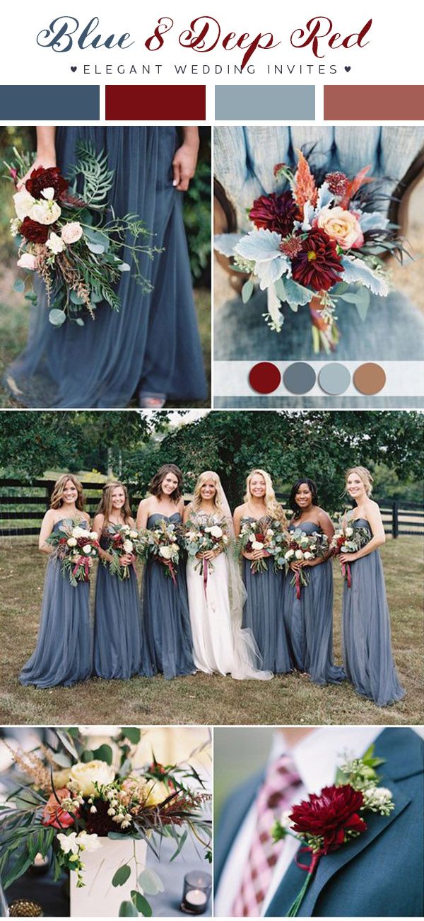 dusty blue and deep red fall wedding color ideas