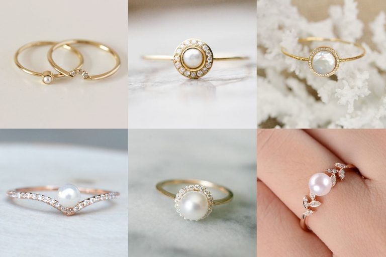 แหวนแต่งงานและแหวนหมั้นมุก 2018 โรแมนติกแบบดั้งเดิมสื่อความรักอันอ่อนโยน