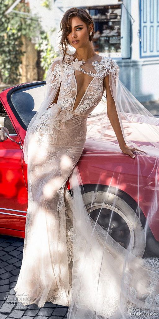 elihav sasson 2018 capsule bridal sleeveless deep v neck heavily embellished bodice side open sexy elegant sheath wedding dress open v back chapel train 4 mv