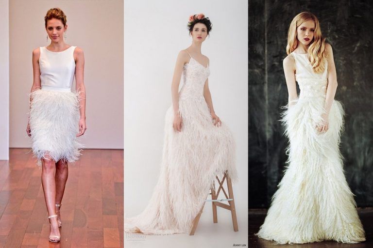 เพิ่มความฟรุ๊งฟริ๊งให้กับเจ้าสาว ด้วยไอเดีย 12 ชุดแต่งงานสไตล์ขนนก