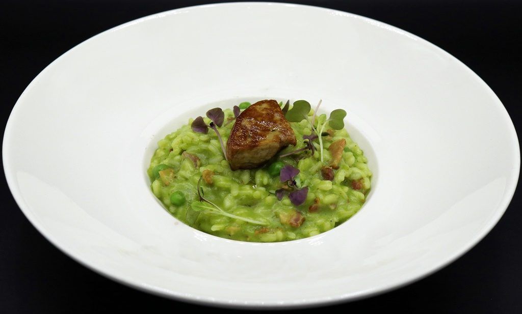Risotto with Green Peas Pancetta Seared Foie Gras and Parmesan Cheese 2 1MB
