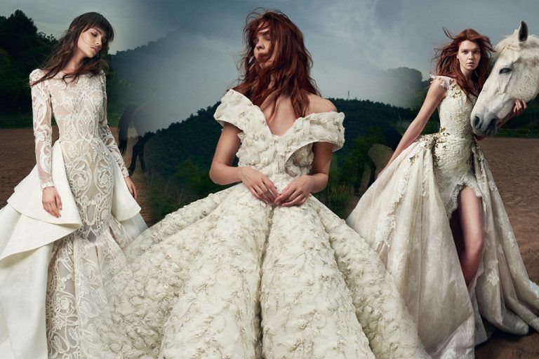 ชุดเจ้าสาวทรงบอลกาวน์ ปักลูกไม้และดีเทลเมทัลลิก โรแมนติกแบบเก๋ ๆ แบรนด์ Saiid Kobeisy