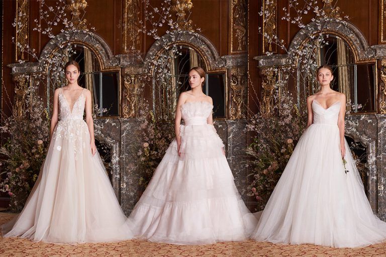 Monique Lhuillier ชุดเจ้าสาวสีขาวประดับลูกไม้ สวยหรูอย่างสาวชั้นสูงกับชุดแต่งงานคอลเลคชั่นสปริง 2019
