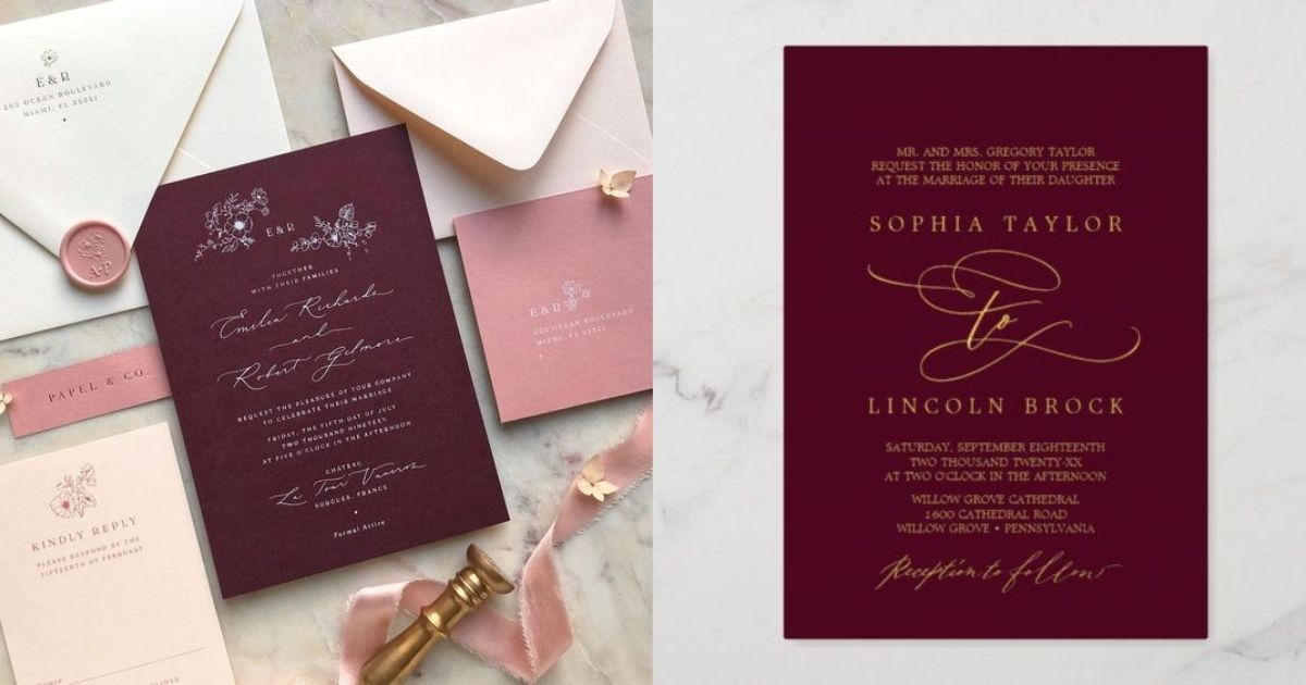 การ์ดแต่งงาน Minimal burgundy