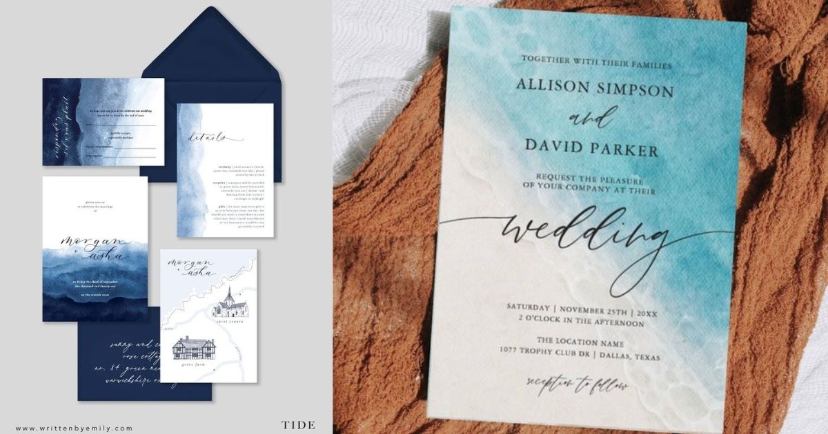 การ์ดแต่งงานธีมทะเลมินิมอล Ocean blue