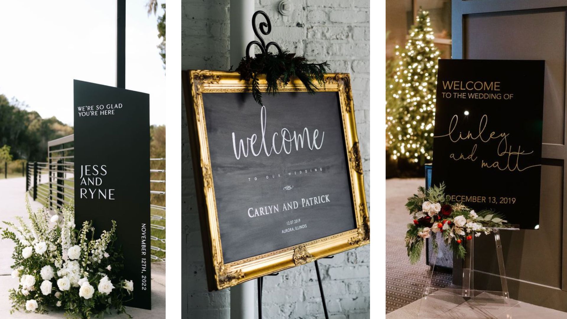 ป้าย welcome งานแต่งคุมโทนสีดำทองเพื่อความเรียบหรูดูดี