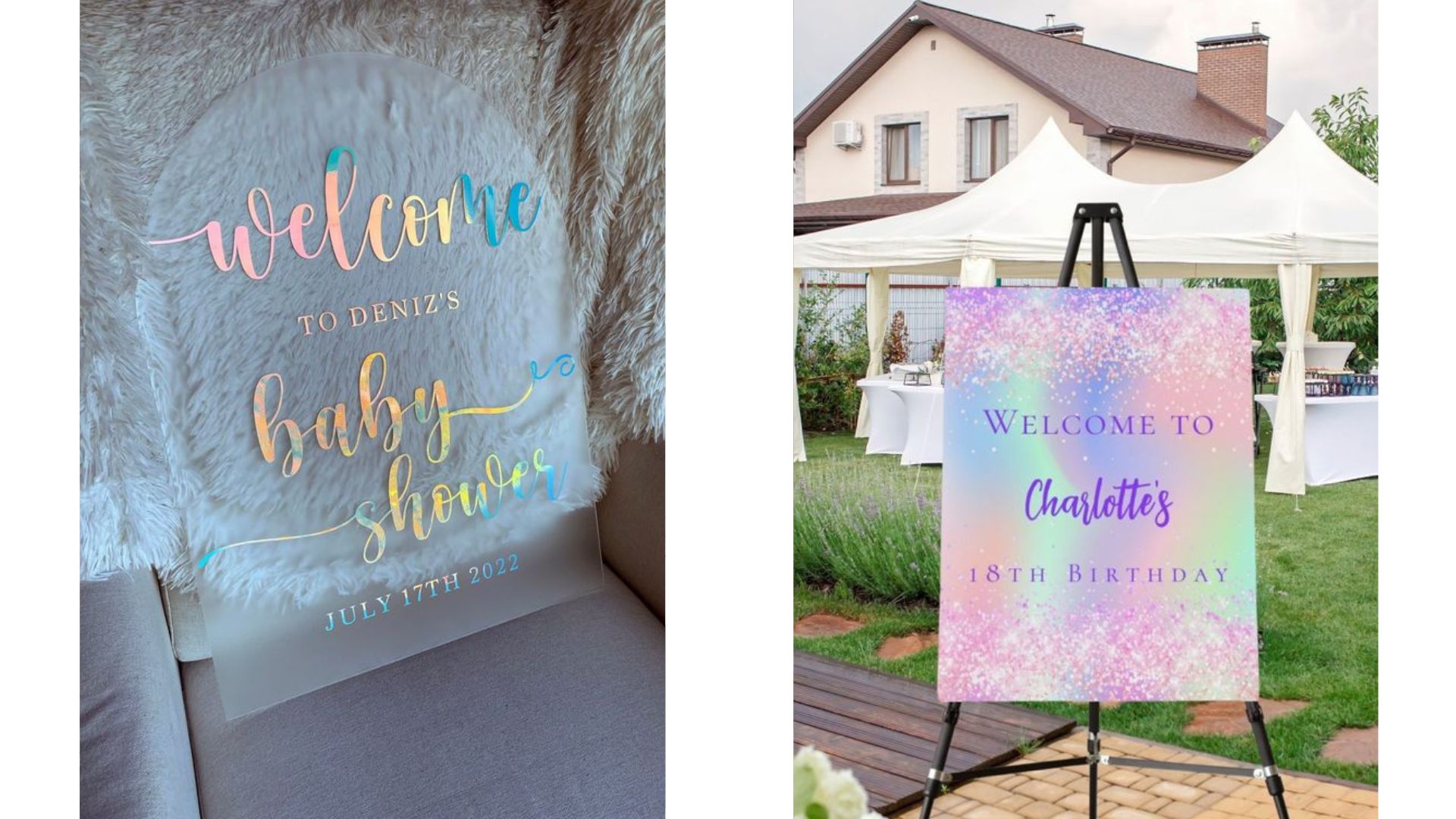 ป้าย welcome งานแต่งแบบโฮโลแกรมสีสันสวยงาม สะดุดตา