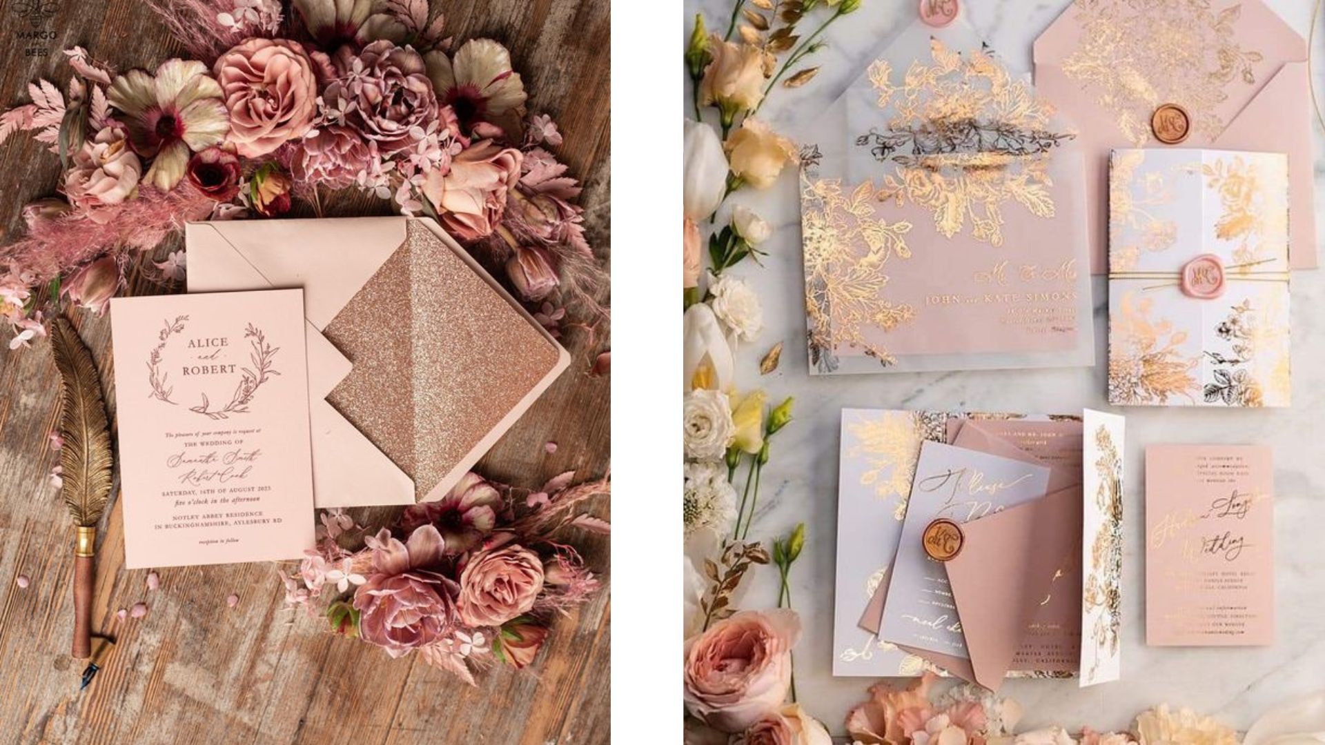 การ์ดแต่งงานเรียบหรูสีชมพูโรสโกลด์ สวยหวานสบายตา