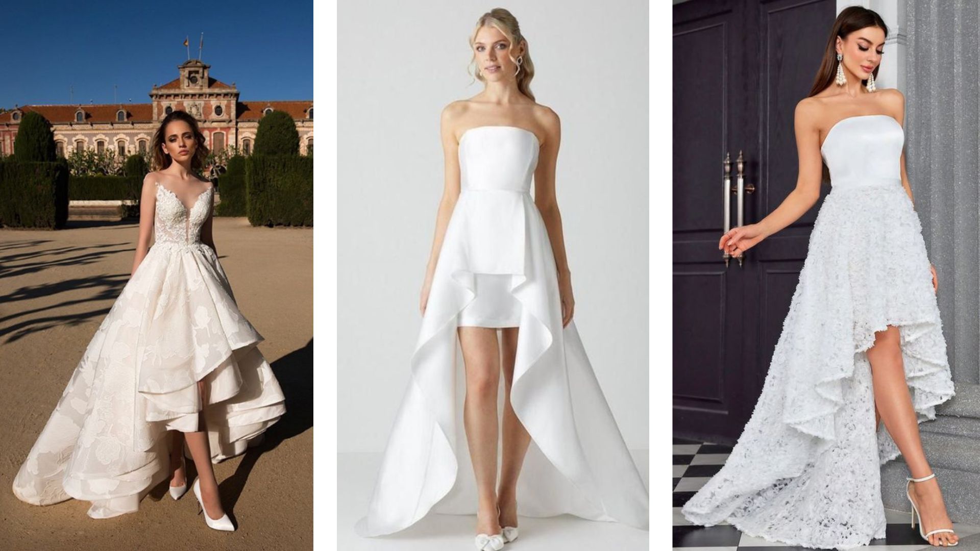 ชุดแต่งงานแบบสั้นเรียบหรู กระโปรงสูง-ต่ำ