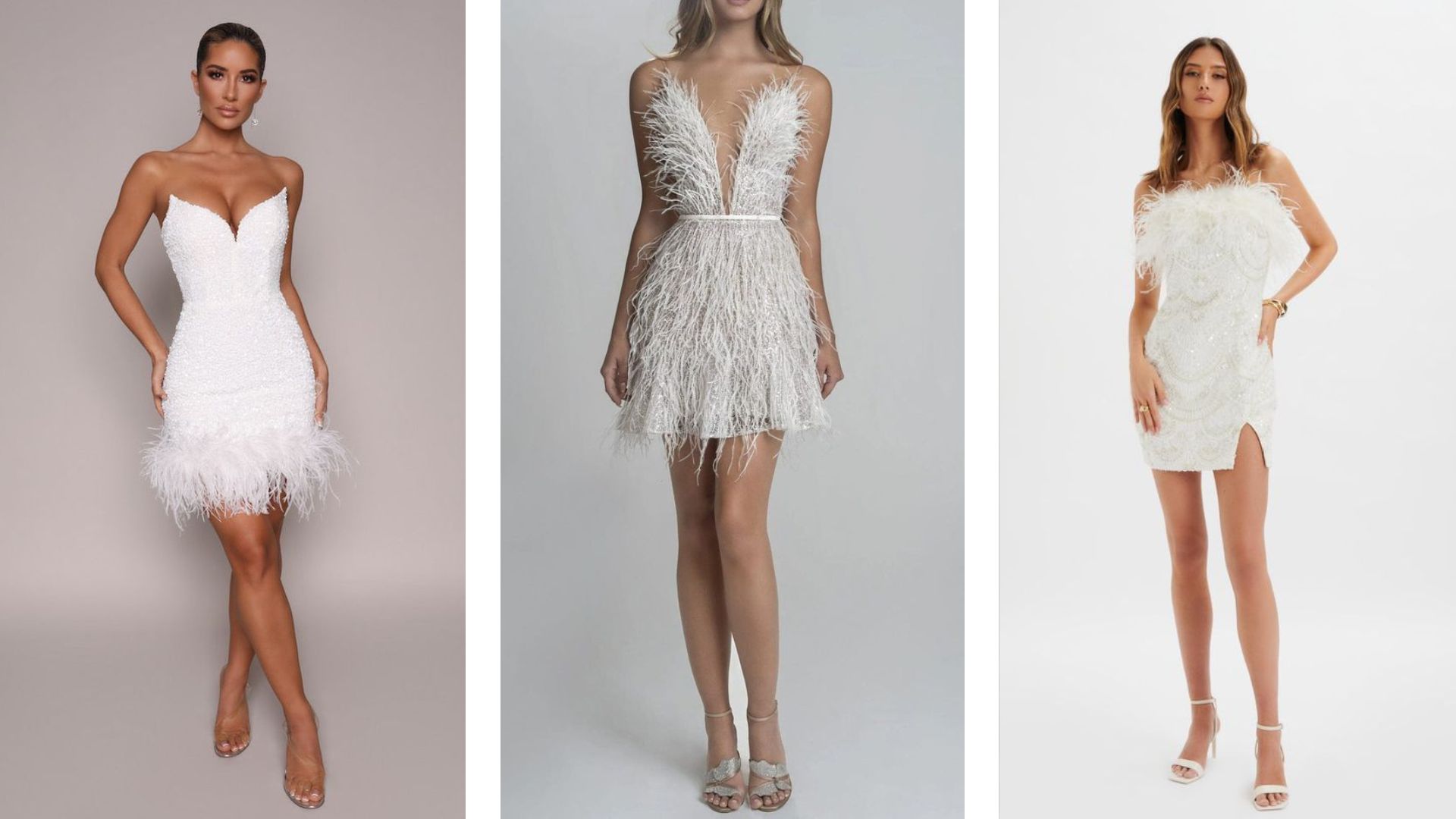 ชุดเจ้าสาวสั้นตกแต่งด้วยขนนก