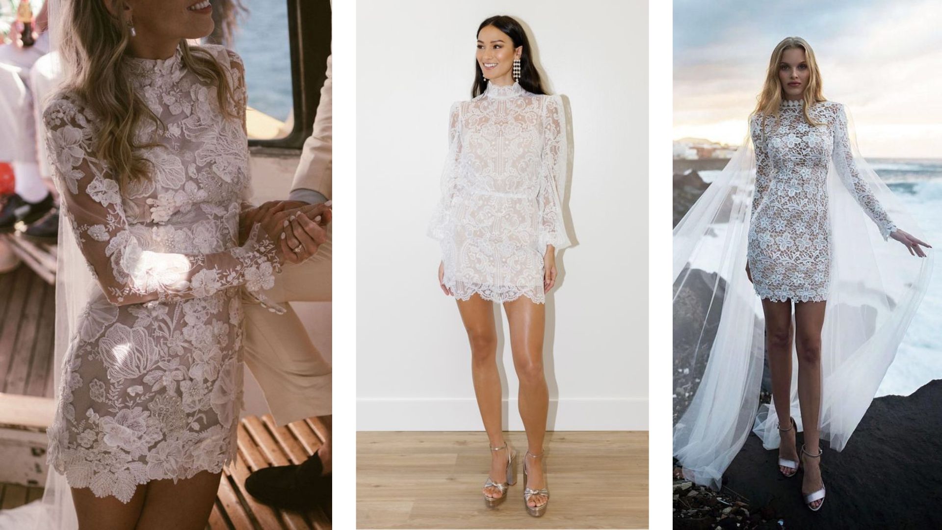 ชุดแต่งงานสั้นแบบลูกไม้โปร่ง คอร์เบล