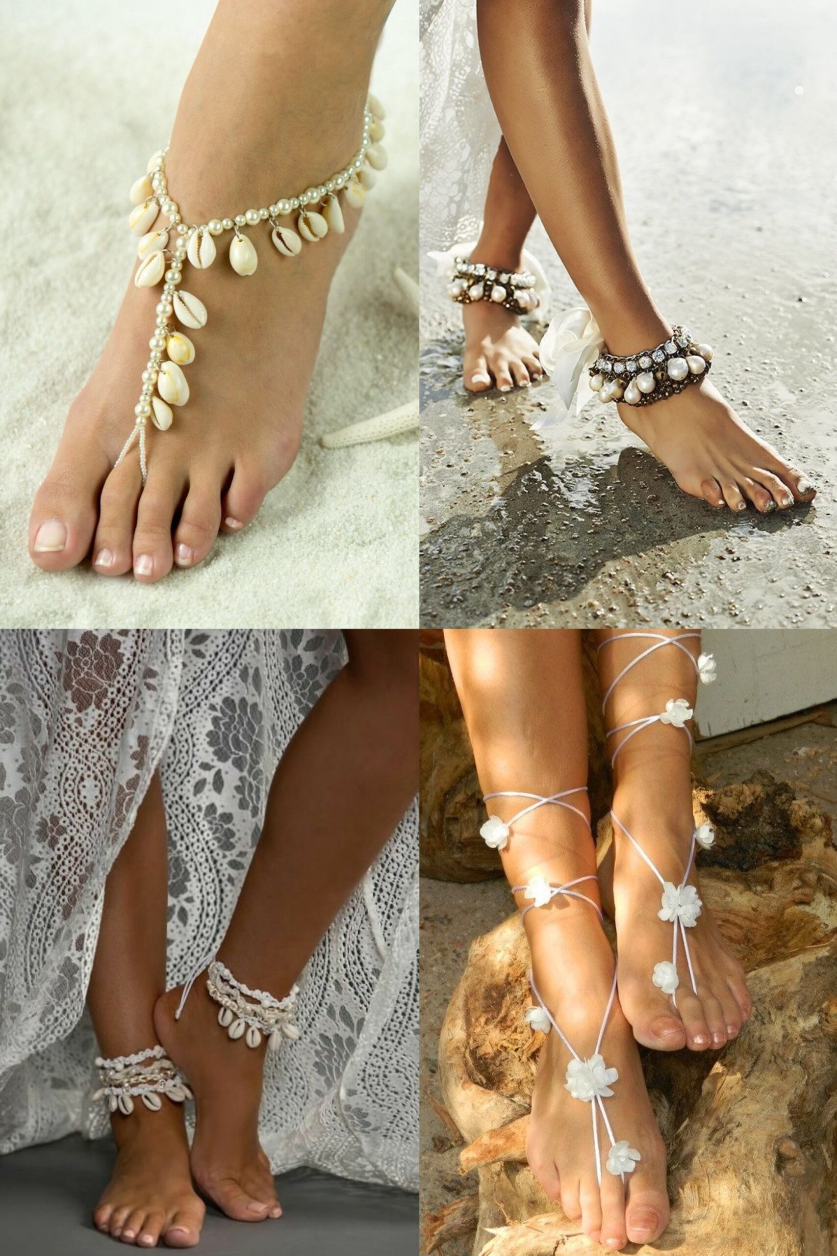 รองเท้าเจ้าสาวเปลือยตกแต่งด้วยเปลือกหอย