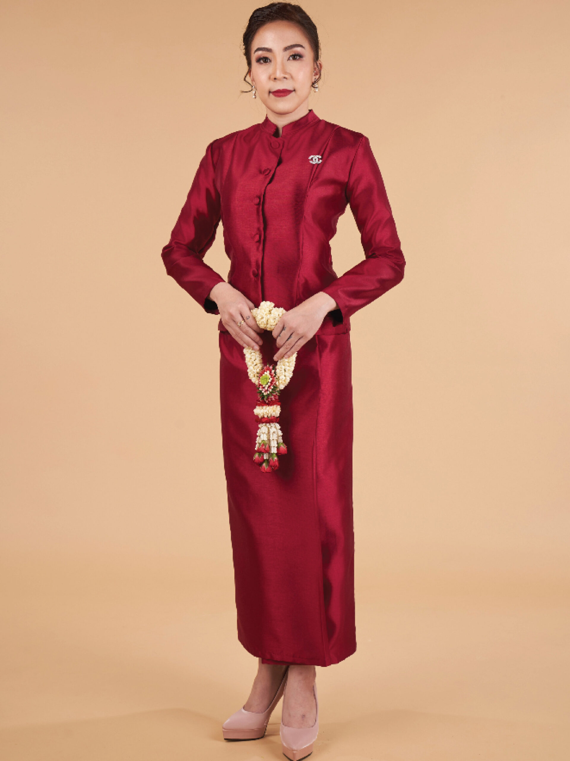 ชุดไทยแต่งงานอมรินทร์ สีแดง