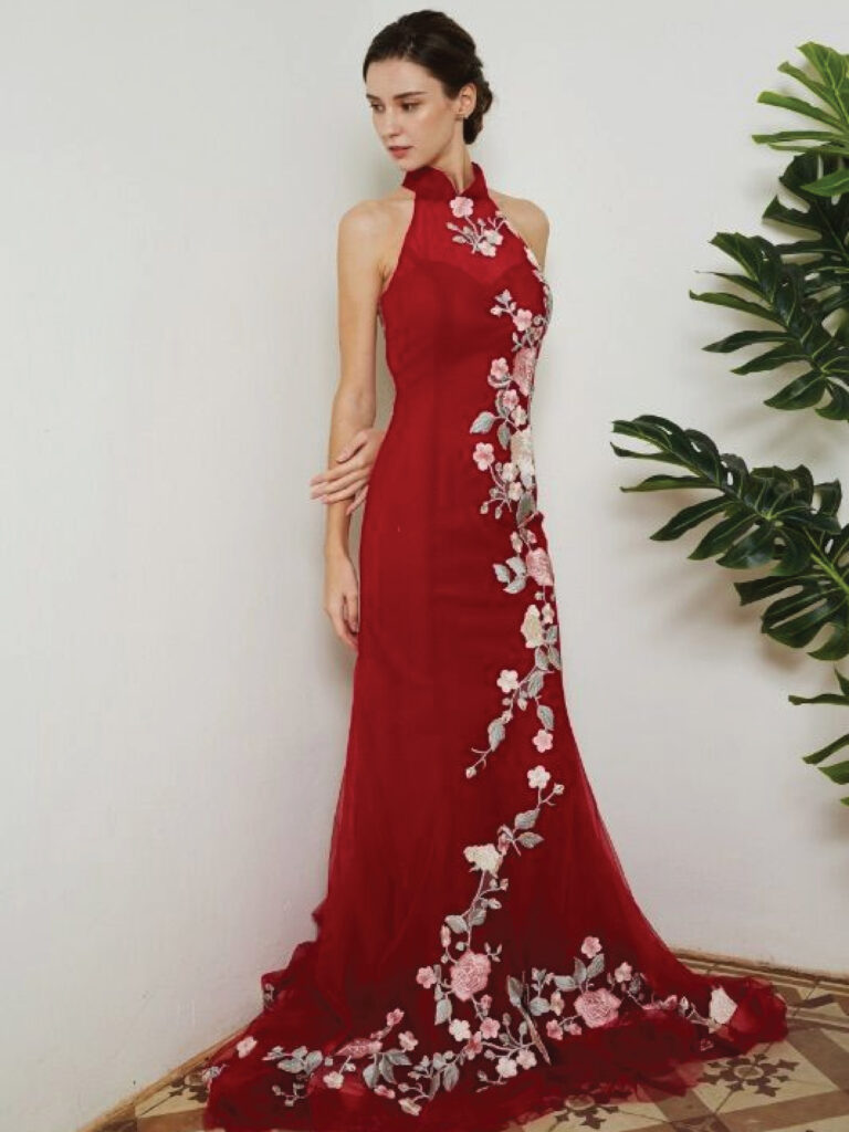 ชุดเจ้าสาวคนจีนแขนกุด  สีแดง