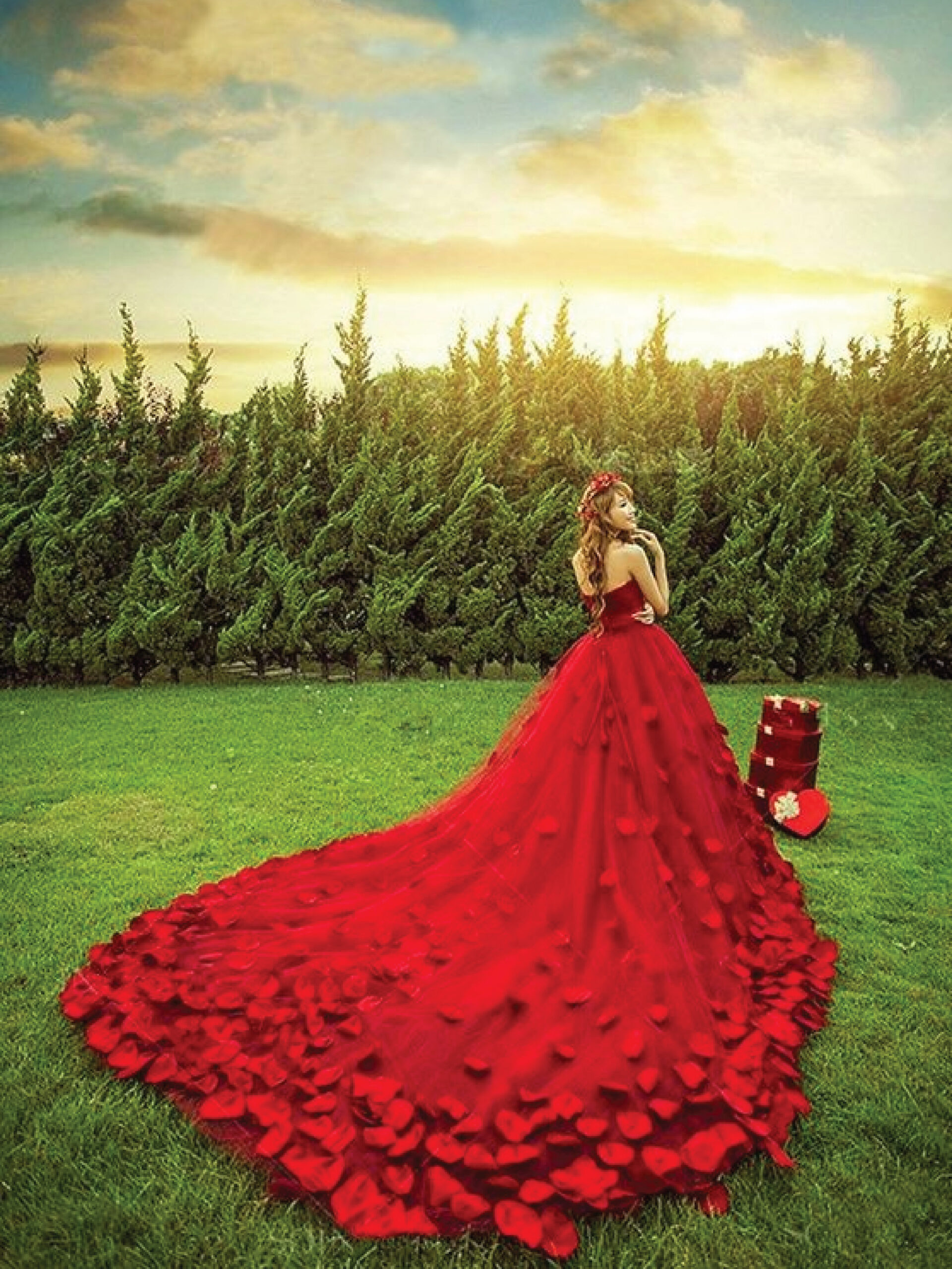 ชุดแต่งงานสีแดงชายกระโปรงยาว