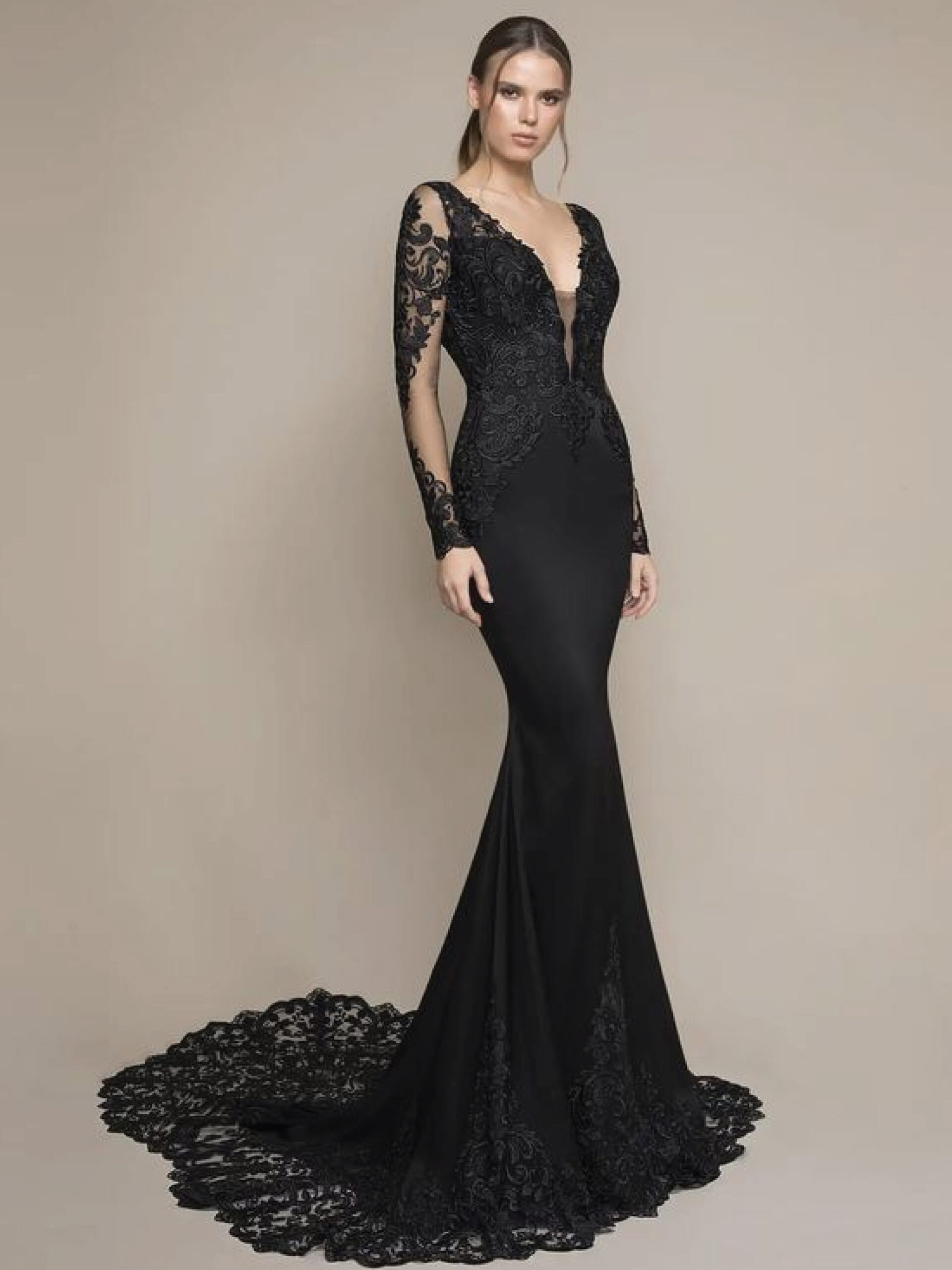 ชุดเจ้าสาวเดรสแขนยาวสีดำ