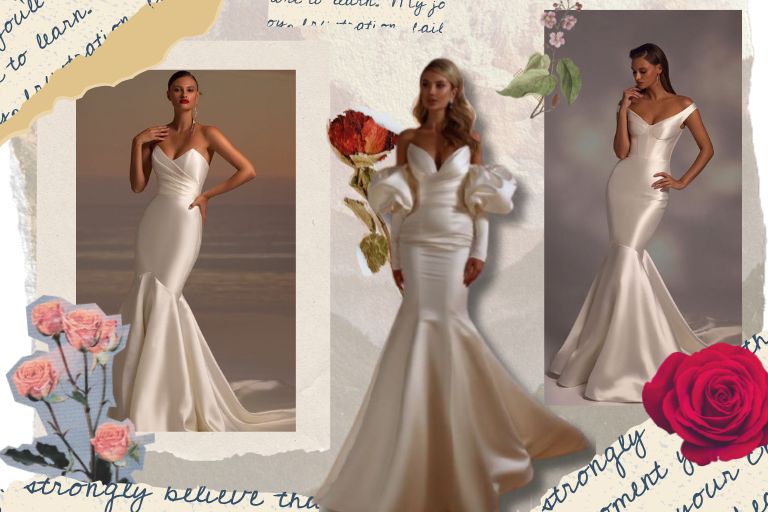 ชุดแต่งงานหางปลากับผ้าซาตินสุดเรียบหรู
