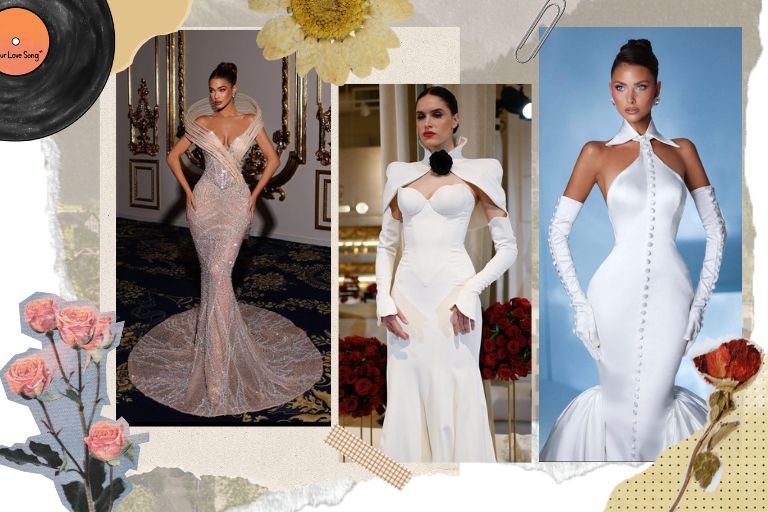 ชุดแต่งงานหางปลาแบบเสริมคอ