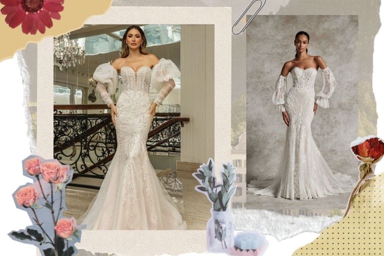 ชุดแต่งงานหางปลาแบบปรับแต่งช่วงแขน  