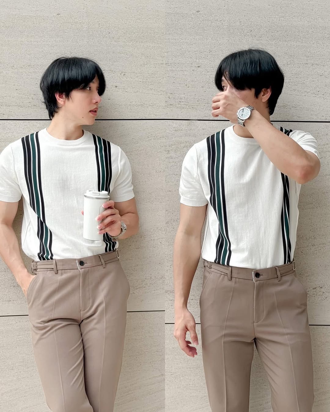 ชุดไปงานแต่งริมทะเลผู้ชายเสื้อเชิ้นคอกลมใส่ง่ายได้หลายสไตล์