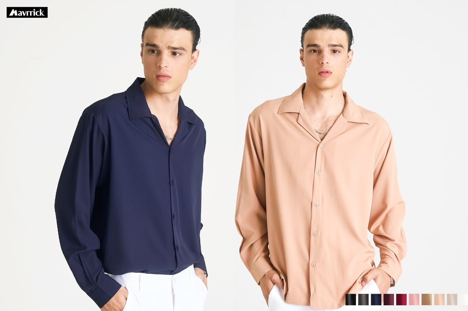 ชุดไปงานแต่งริมทะเลผู้ชายเสื้อเชิ้ตแบบผ้าทิ้งตัวไม่อึดอัด