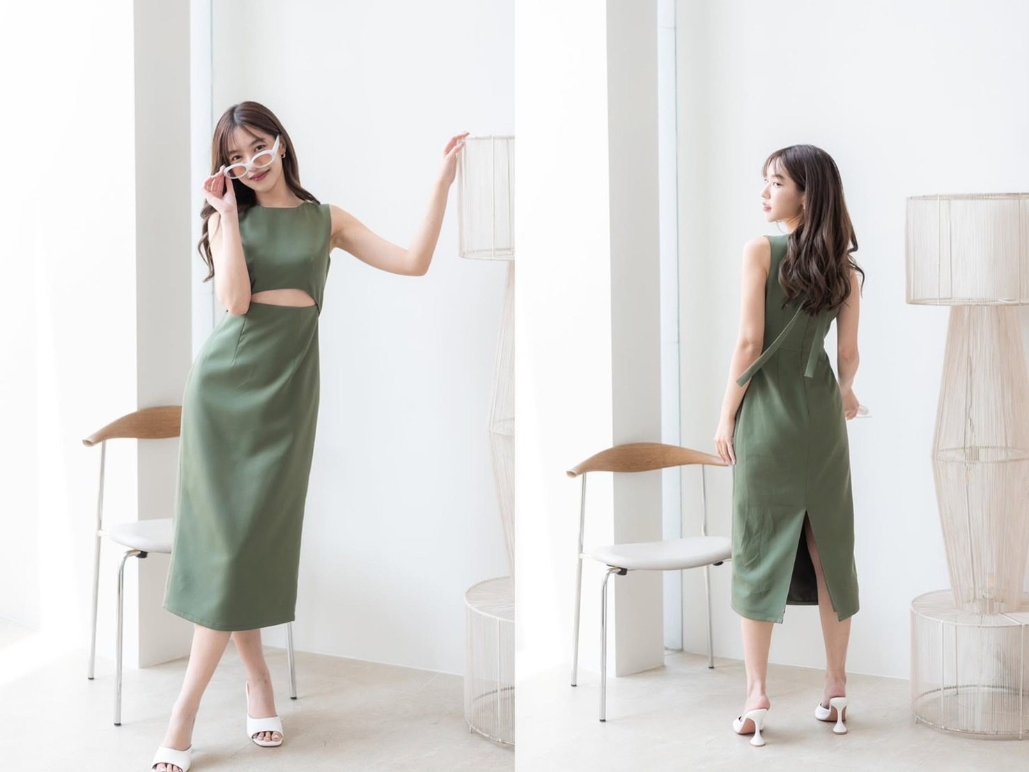 ชุดไปงานแต่งริมทะเลชุดเดรสแขนกุด