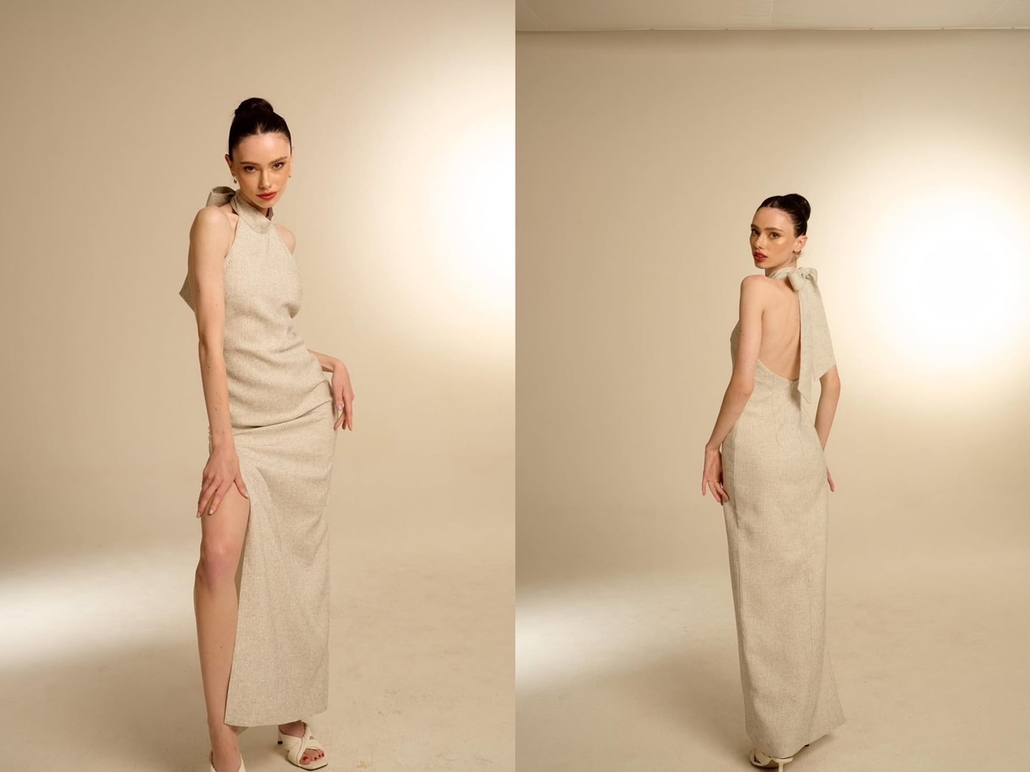 ชุดไปงานแต่งริมทะเลผู้หญิงเดรสกระโปรงยาวผ้าทวีด