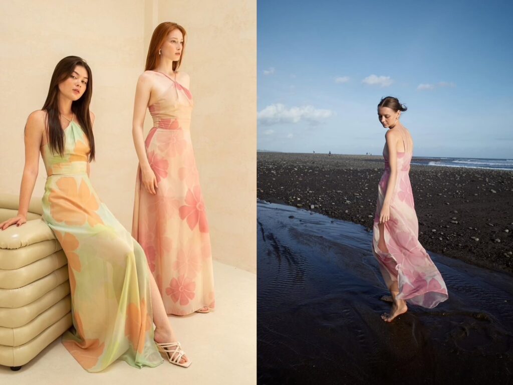 ชุดไปงานแต่งริมทะเลผ้าชีฟองที่เข้ากับธีมงานแต่งทะเล