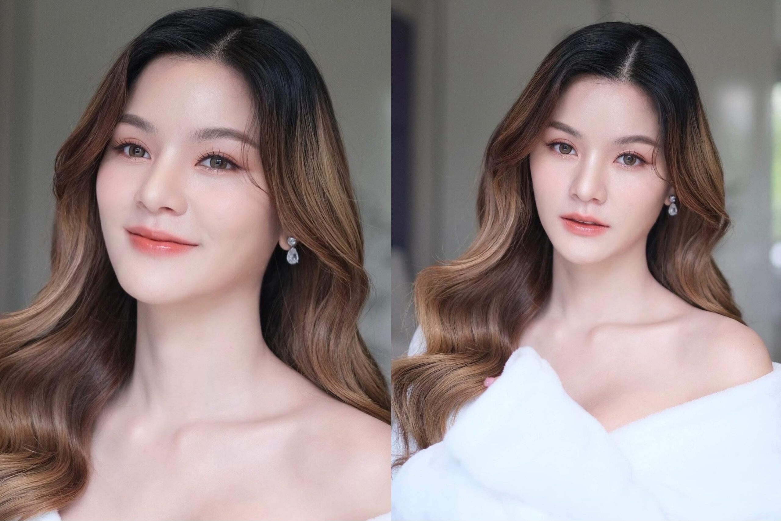 ทรงผมเจ้าสาวแบบปล่อยแสกกลางดัดลอนคลื่นใหญ่