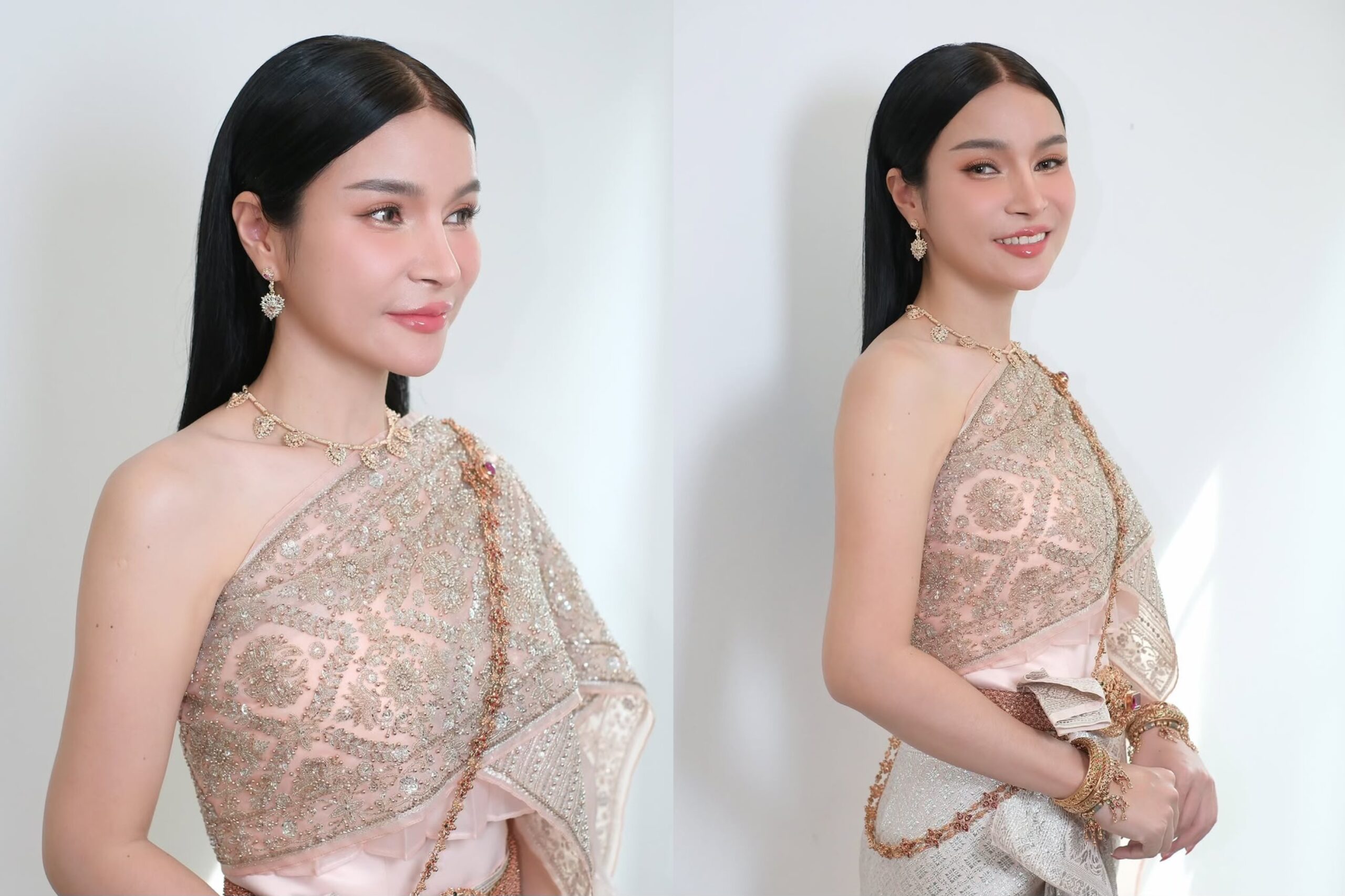 ทรงผมเจ้าสาวแบบปล่อยทัดหูยาวตรง