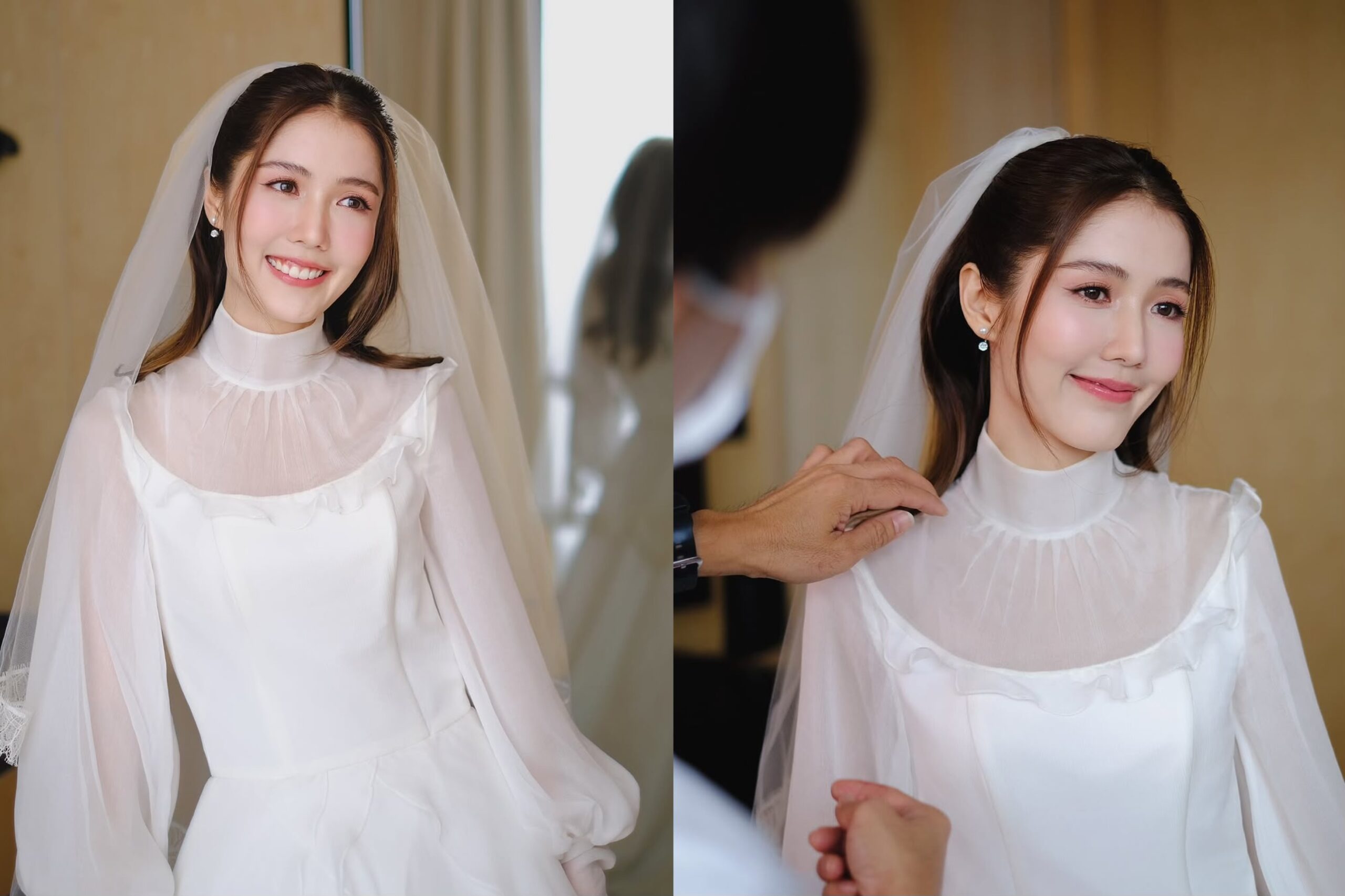 ทรงผมเจ้าสาวแบบปล่อยมัดติดเวล