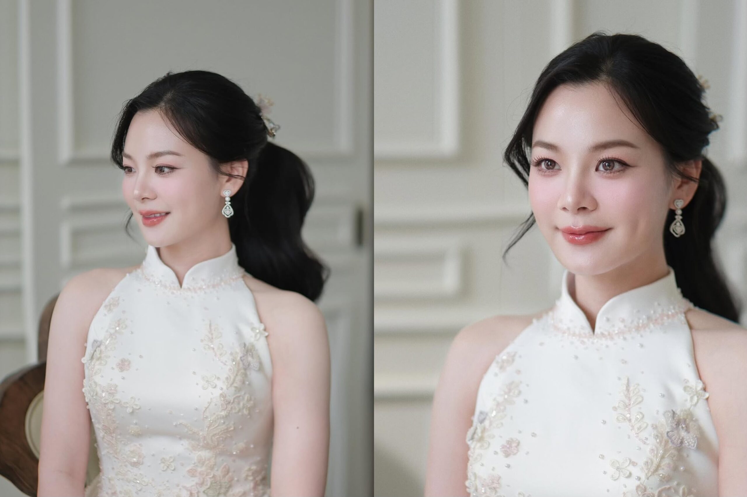 ทรงผมเจ้าสาวแบบปล่อยรวบมัดทำลอนคลื่นใหญ่