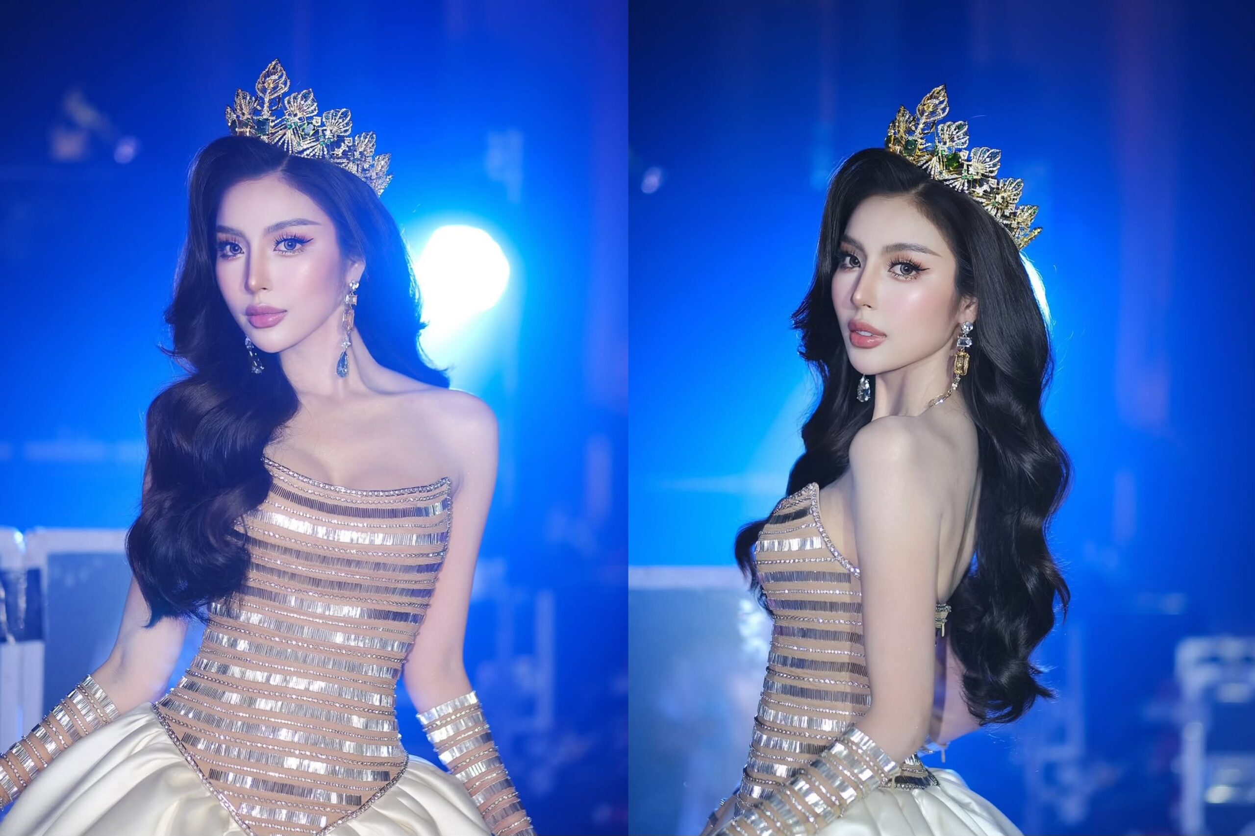 ทรงผมเจ้าสาวแบบปล่อยลอนใหญ่ใส่มงกุฎ