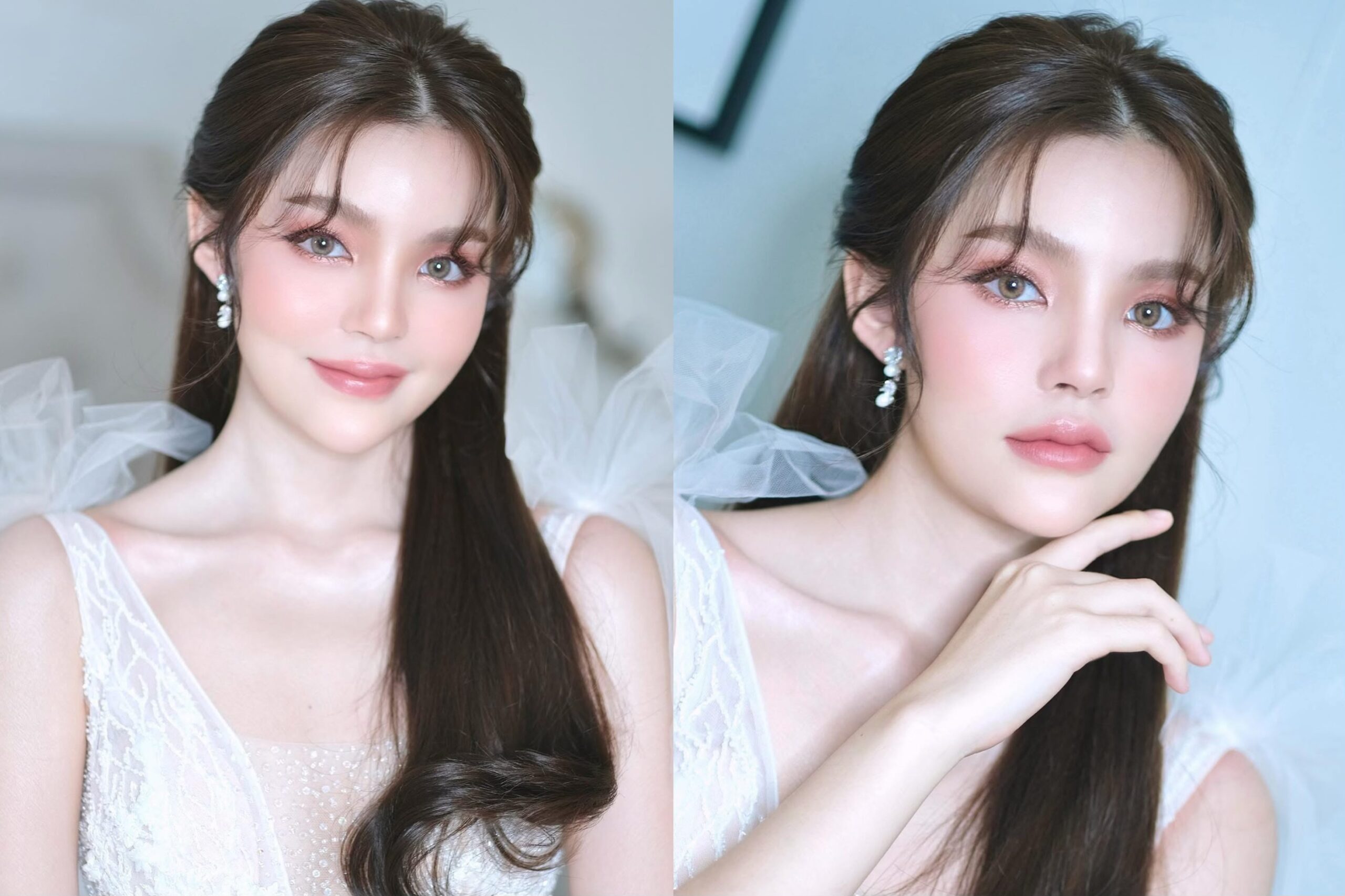 ทรงผมเจ้าสาวหน้ากลมปล่อยยาวตรง