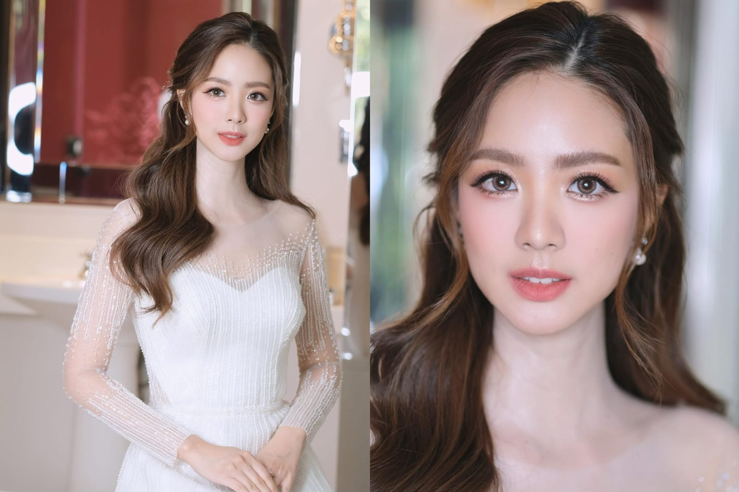 ทรงผมเจ้าสาวหน้ากลมแบบแสกข้าง