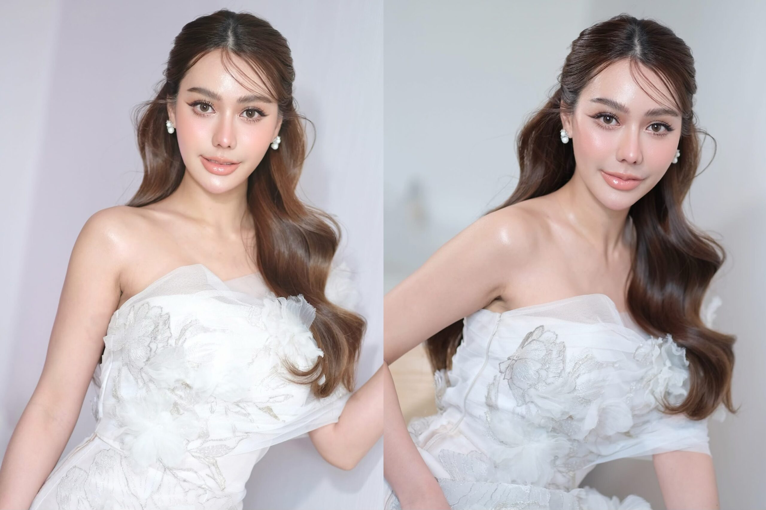 ทรงผมเจ้าสาวหน้ากลมปล่อยยาวลอน