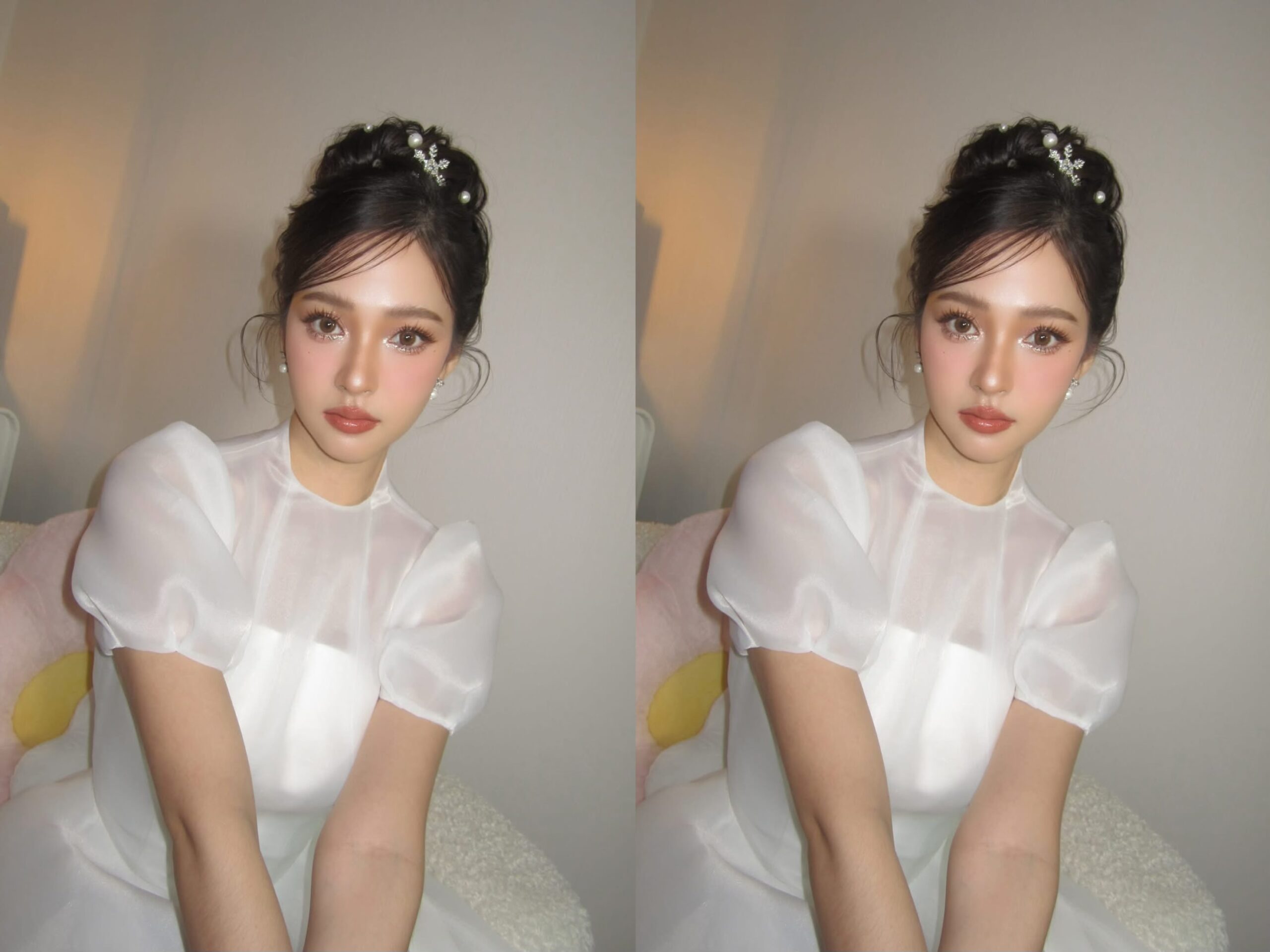 ทรงผมเจ้าสาวหน้ากลมทำเองแบบติดเครื่องประดับ