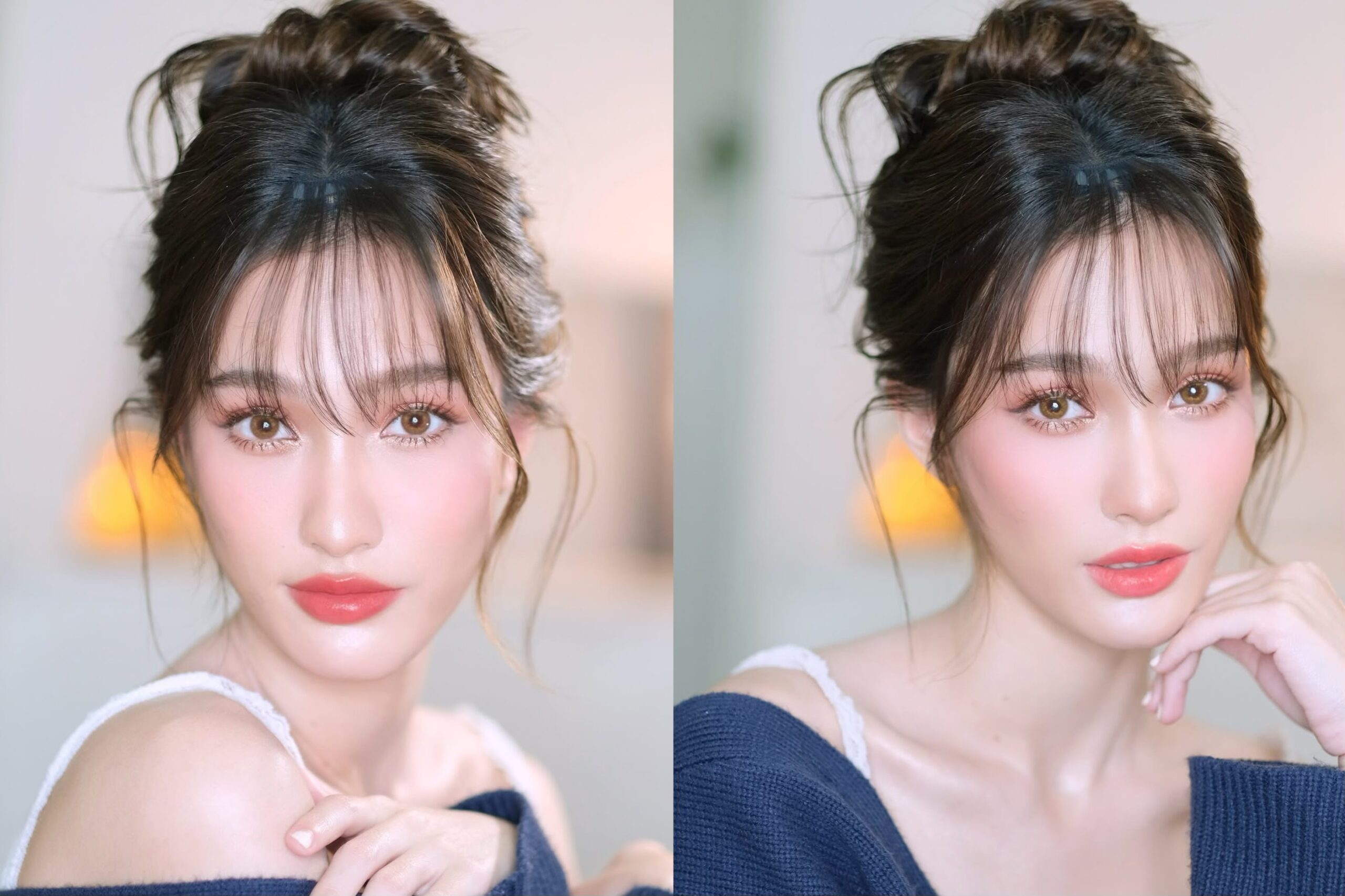 ทรงผมเจ้าสาวหน้ากลมแบบมีหน้าม้าซีทรู