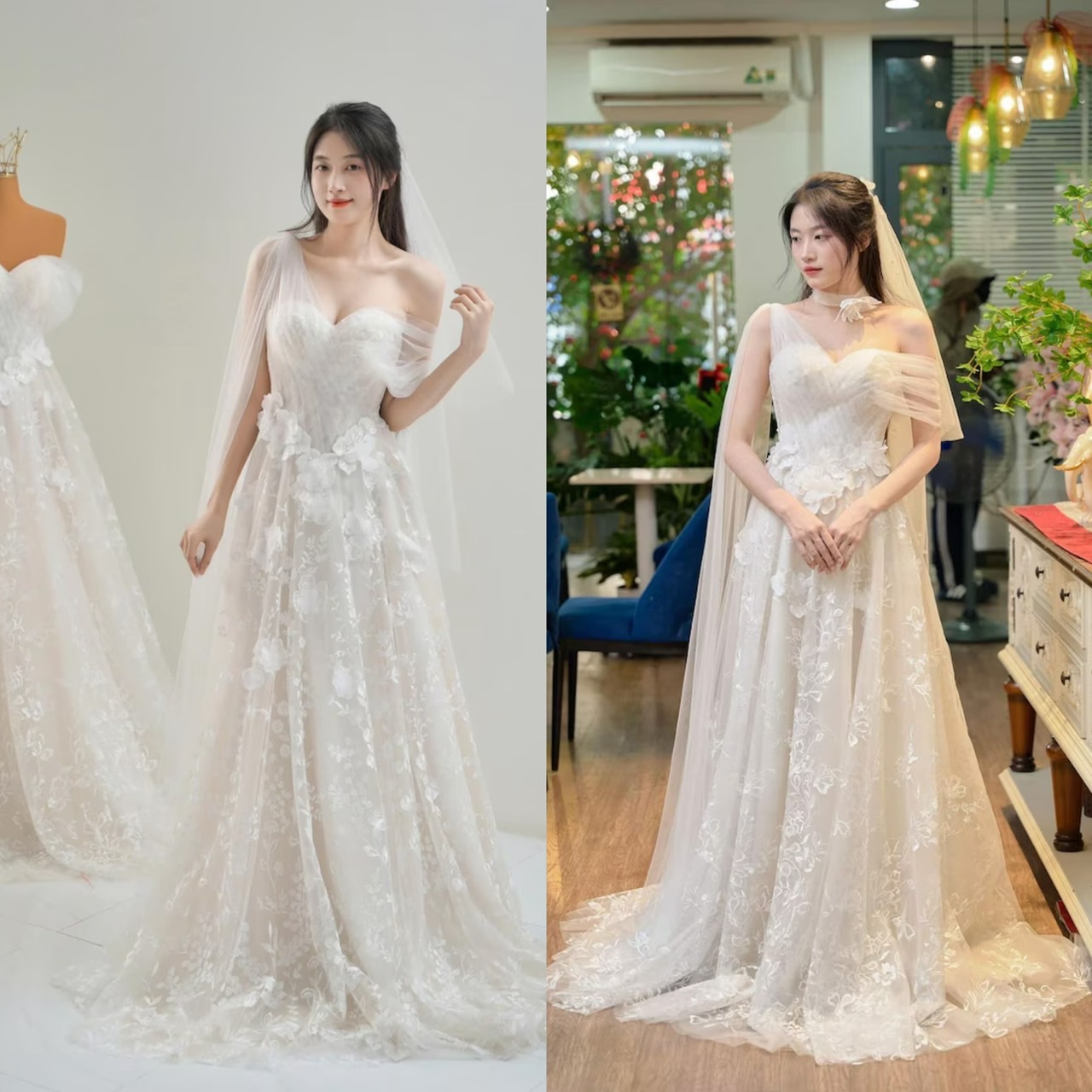 ชุดงานแต่งในสวนที่เหมาะกับเจ้าสาวไหล่สวย