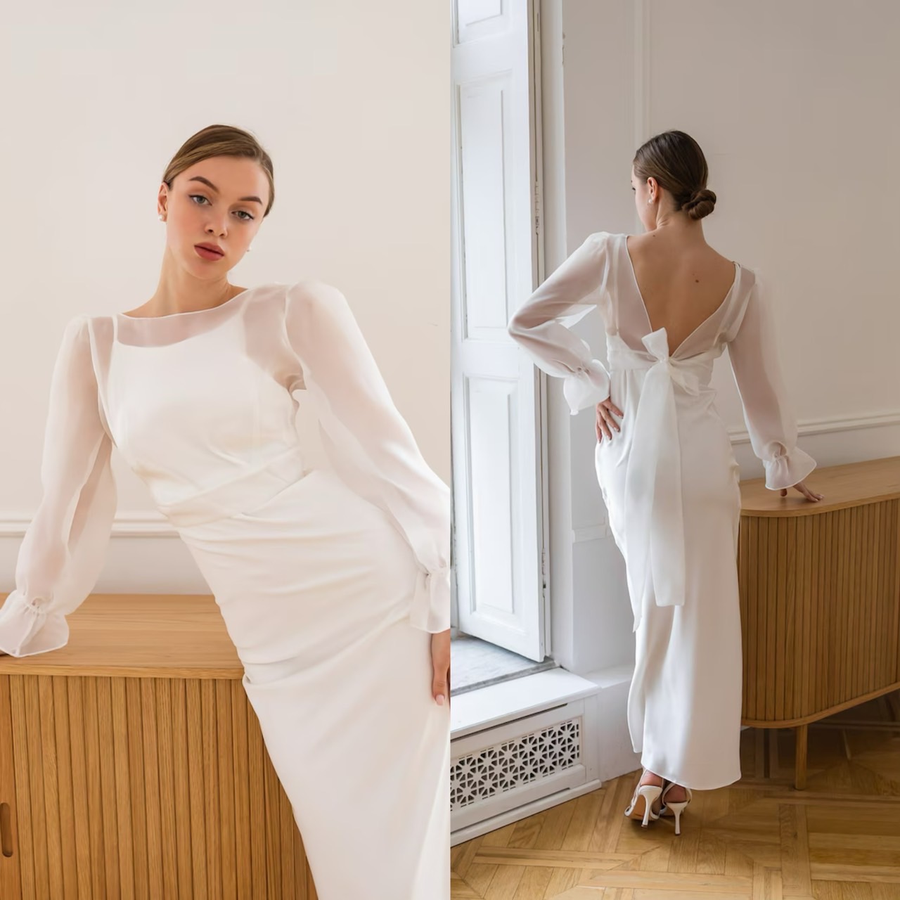 ชุดเจ้าสาวในสวนเดรสยาวเข้ารูปเน้นช่วงเอว