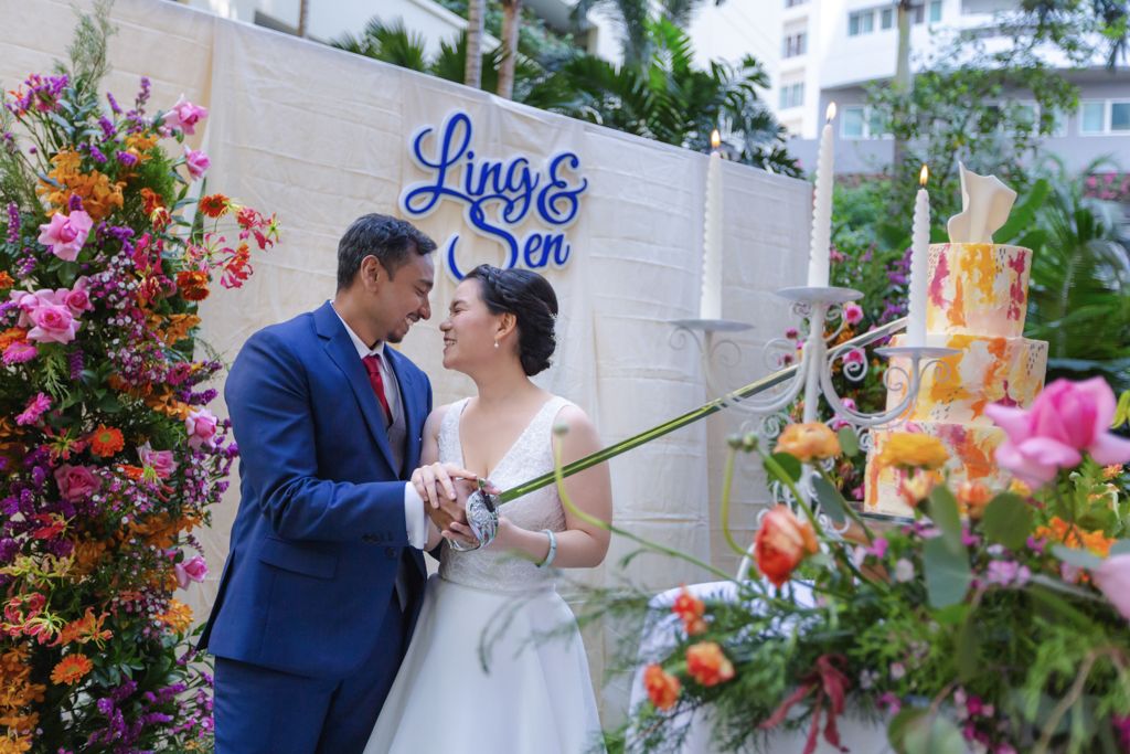 Backdrop งานแต่งในสวนฉากพื้นหลังสีขาว