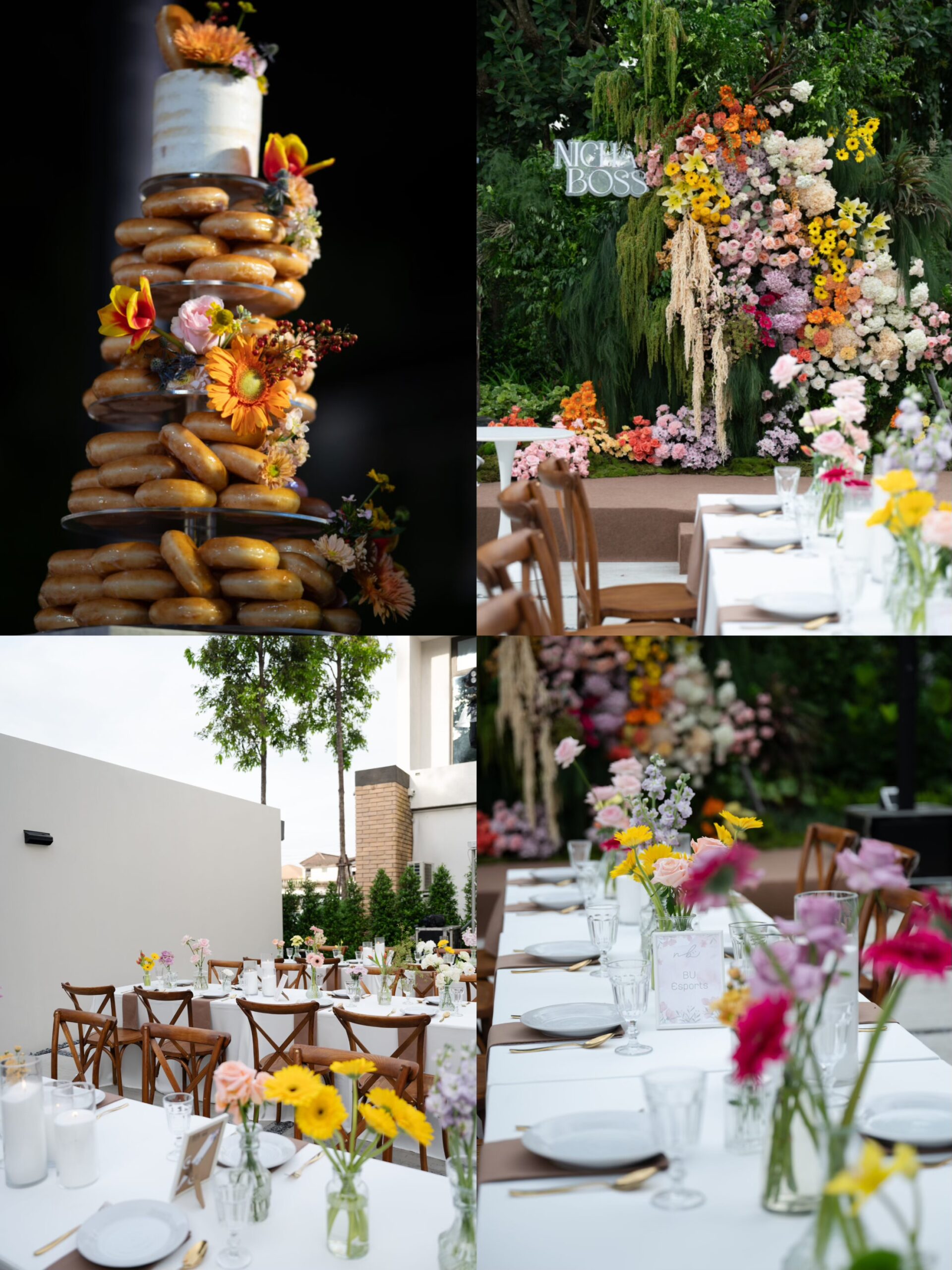 ธีมงานแต่งในสวนกบดอกไม้ที่บานสะพรั่ง