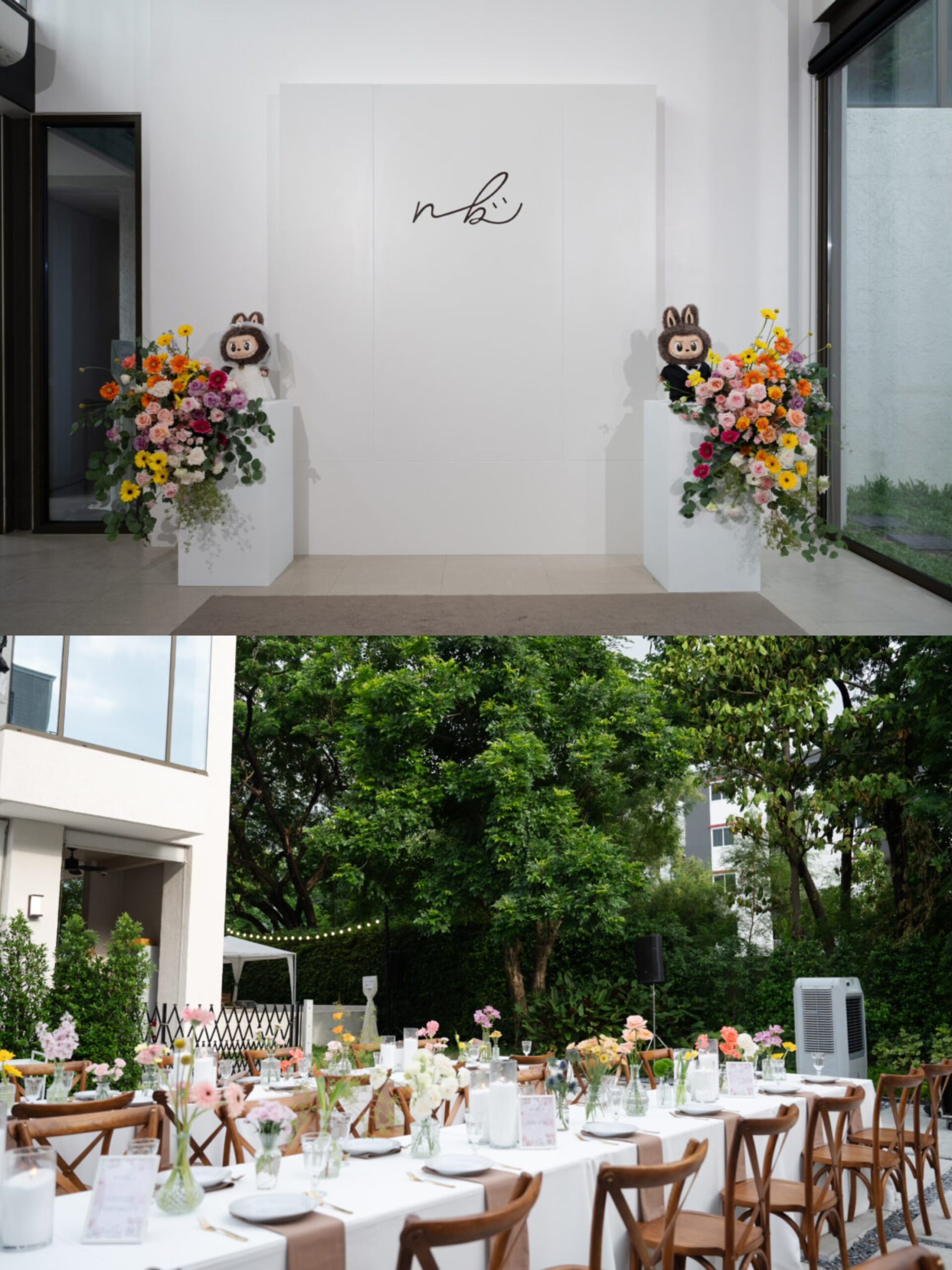 ธีมงานแต่งในสวนที่ใช้สีสันสดใส