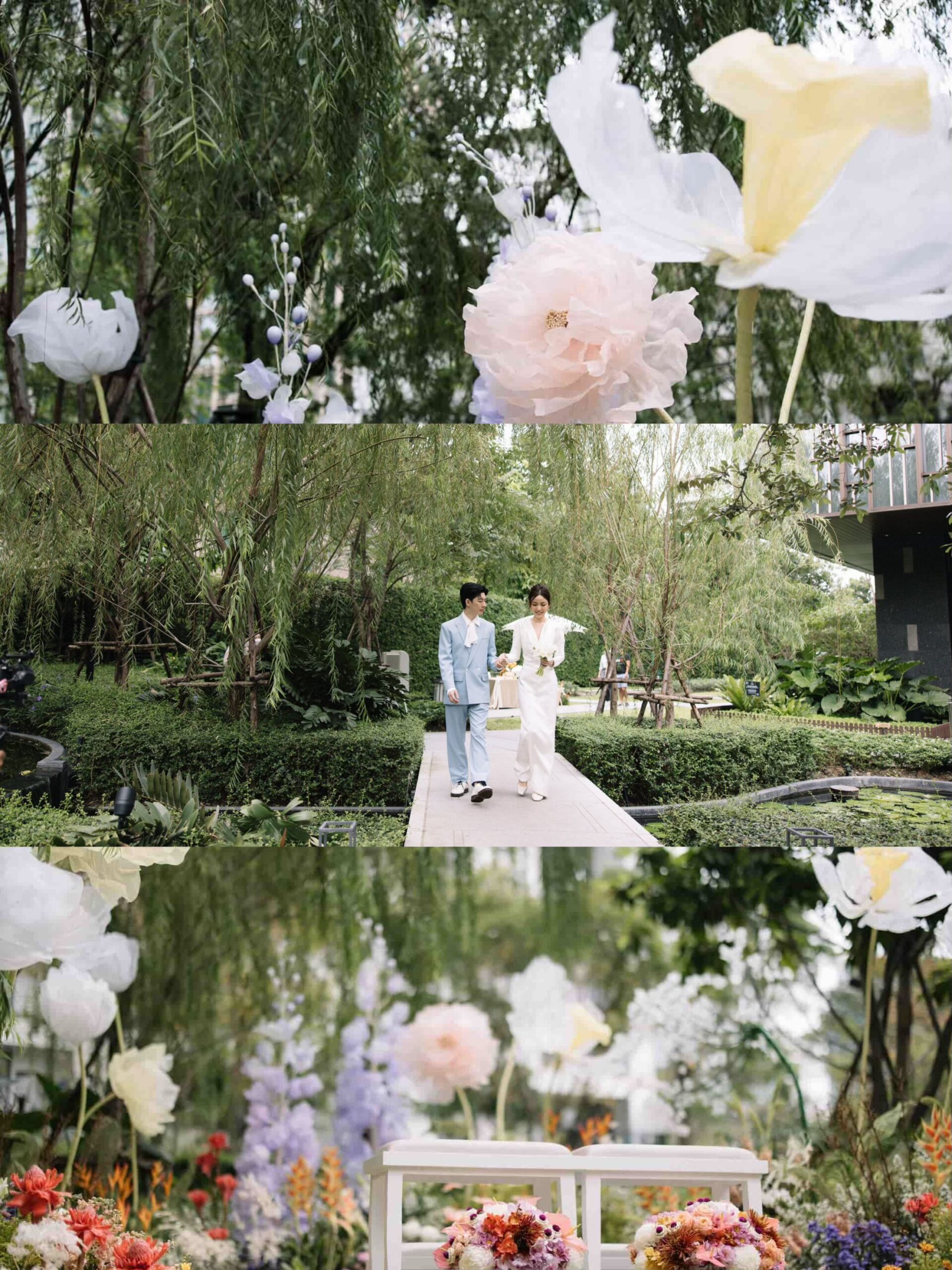 ไอเดียจัดงานแต่งในสวนกลางทุ่งดอกไม้หลากสีสัน