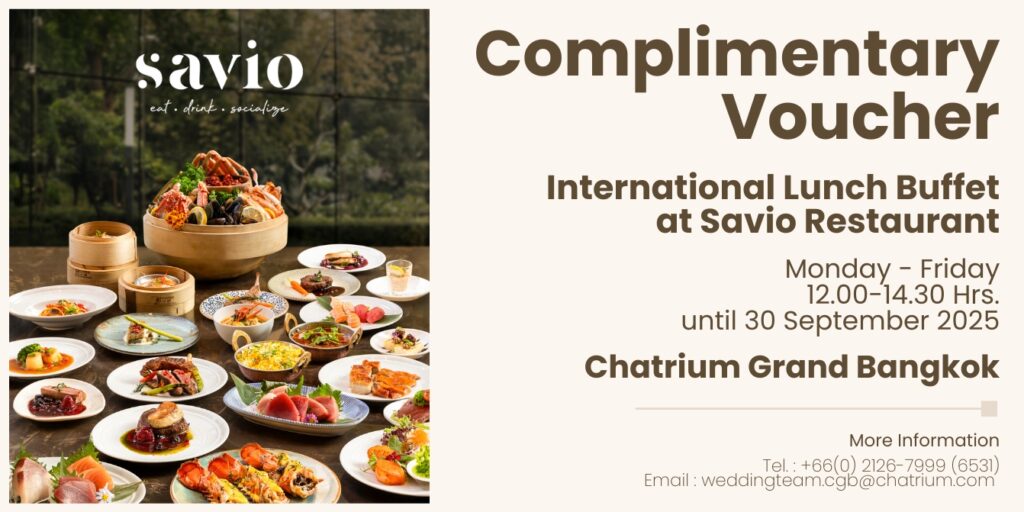 บุฟเฟต์นานาชาติมื้อกลางวัน สำหรับ 2 ท่าน ที่ห้องอาหาร Savio